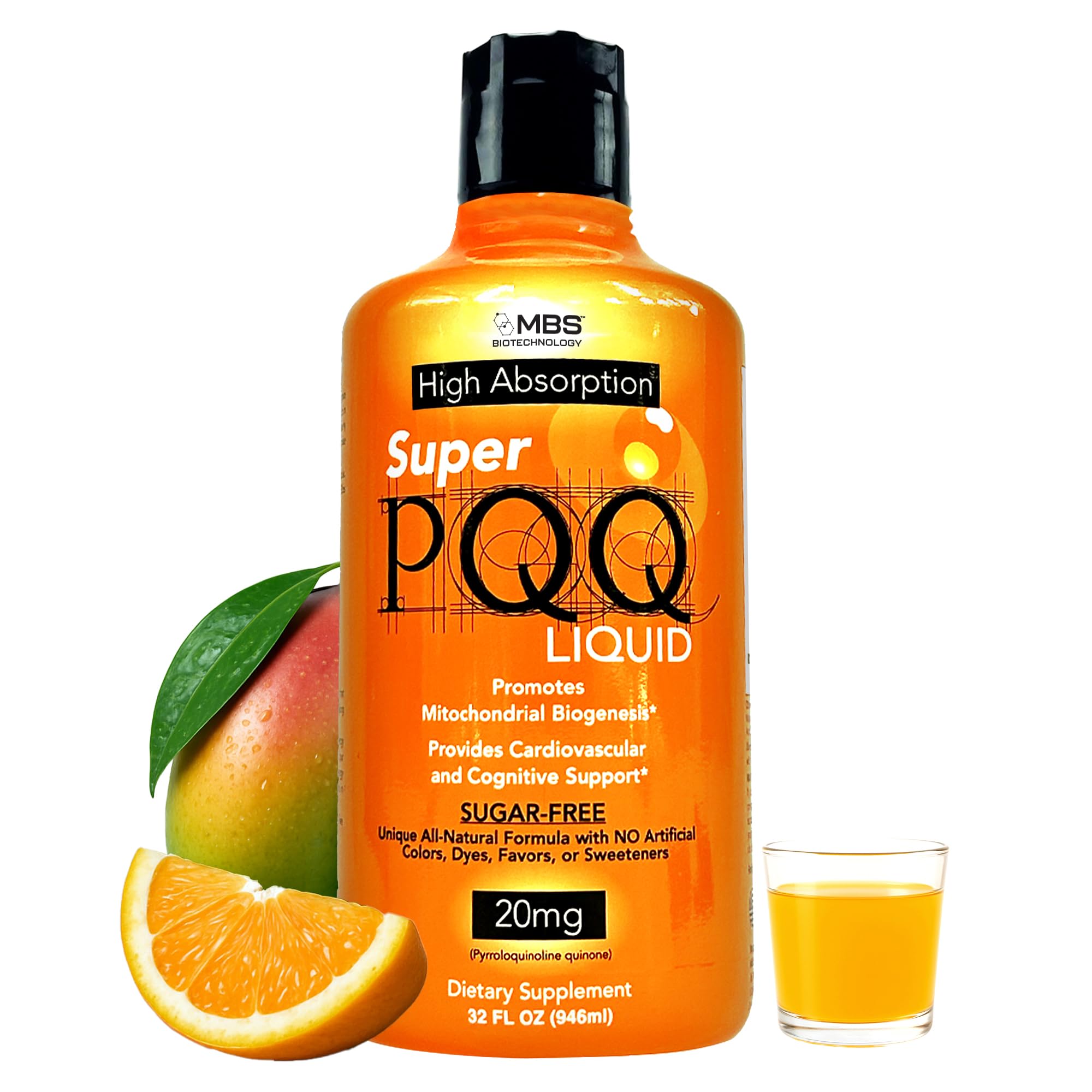 MBS Biotechnology - Super PQQ Liquid - Highly Absorbable Pyrroloquinoline Quinone 20 Milligram, Best Liquid PQQ for Mitochondrial Biogenesis, Supports Heart Health, Cognitive Function and Mental Focus