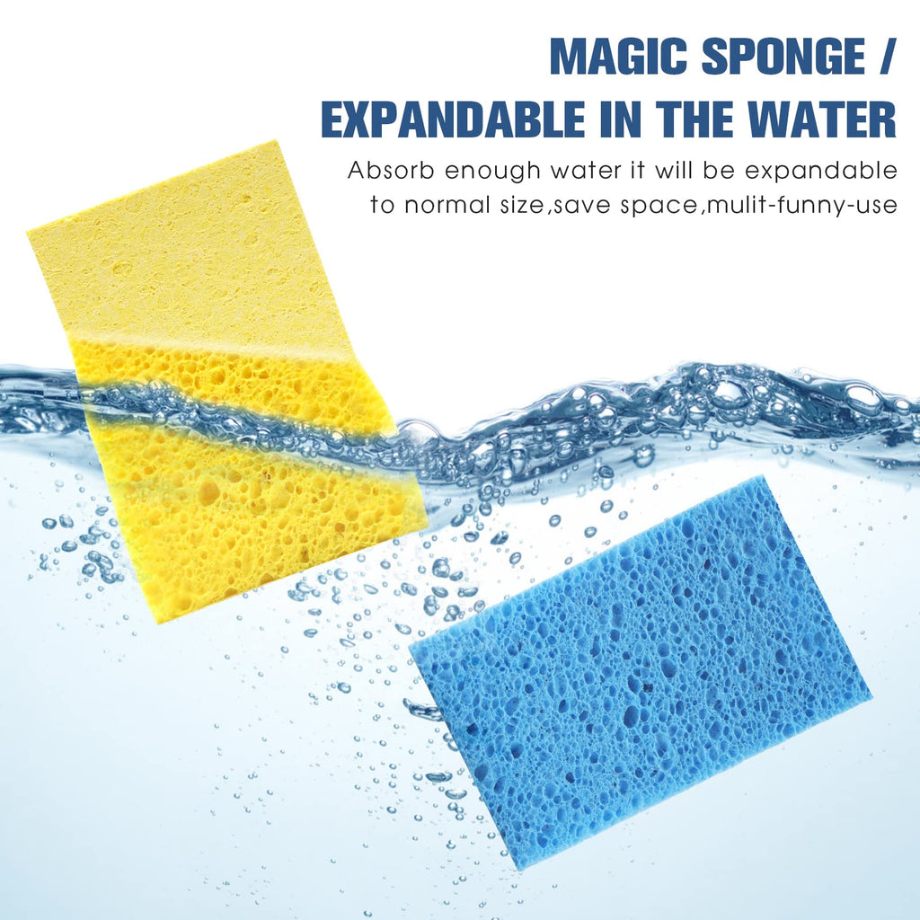 Compressed Cellulose Kitchen Sponges 24Pack,Non-Scratch Biodegradable Natural Sponge Scrub for Dishes Cleaning,Funny Colorful DIY Sponge for Kids
