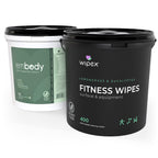 Wipex Gym Cleaning Wipes Bundle - Get (1) 400ct Lemongrass Surface Wipes & (1) 225ct Body Cloths for After Workout, Plant-Based Fitness Equipment Wipes, Clean Surfaces & Mats and Peloton Bike