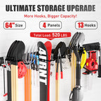 ZICANYCO Garage Tool Organizer Wall Mount 64 inches with 13 Adjustable Heavy-Duty Hooks, Garage Organization, Garden Tool Storage Rack, Yard, and Shed, Holds Up to 520 lbs