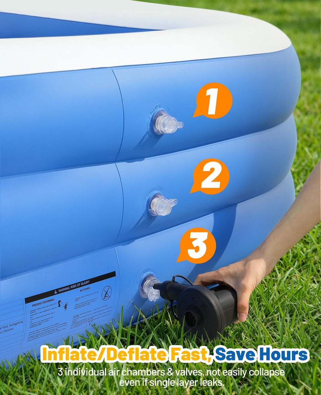 HeySplash Inflatable Pool with Canopy, Swimming Pool for Adults, Large Blow Up Pool Ideal for Family Backyard Garden Party, Outdoor Summer Fun, 118" x 69" x 24"(Blue)