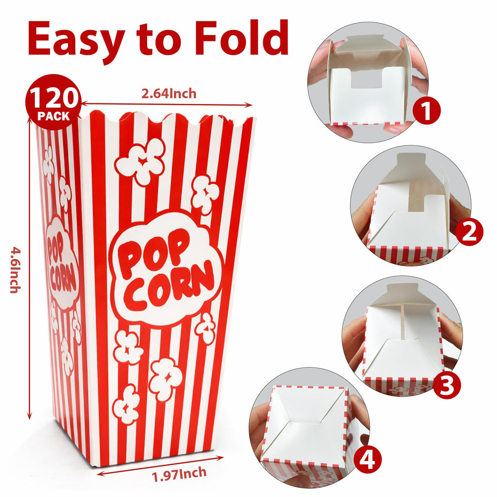 Homrelaxy 120Pcs Mini Popcorn Boxes, 4.6" Tall and 2.6" Square Small Paper Popcorn Containers Buckets for Pop Corn Machine, Movie Night, Cinema, Carnival, Party, Concessions