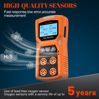 ADKS-4 Portable Gas Detector, 4 Gas Monitor H2S,O2,CO and LEL Multiple Indicator with Vibration, Audible, Visual 4 Gas Monitor Personal Rechargeable Gas Sniffer Alarm with LCD
