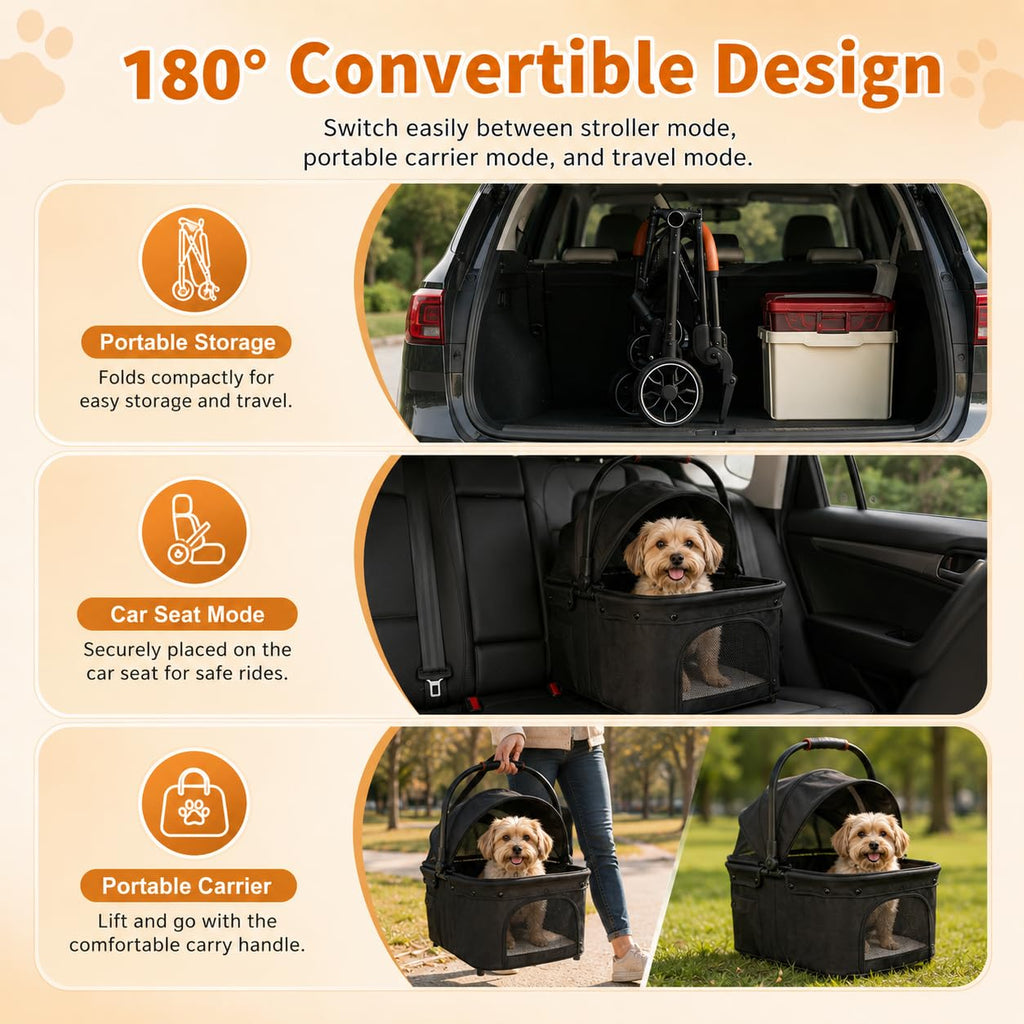 Pet Stroller for Small Dogs and Cats, Detachable Dog Cat Stroller with All-Terrain Shock Absorbing Wheels, One-Click Foldable Design, Adjustable Canopy (Green)
