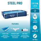 Bestway Steel Pro 87 Inch x 59 Inch x 17 Inch Rectangular Metal Frame Above Ground Outdoor Backyard Swimming Pool, Blue (Pool Only)