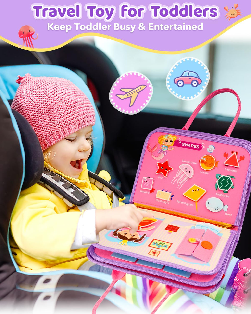 SaFeli Toddler Busy Board, Montessori Toys for 1 2 3 Year Old Girl Birthday Gifts - Educational Busy Book, Kids Sensory Toy, Preschool Learning Activities and Travel Toys for Toddlers 1-3 2-4