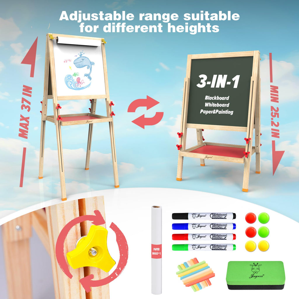 JOYOOSS Art Easel for Kids Ages 4-8 Easels for Toddlers,Toddler Art Kids Easel Adjustable Wooden Magnetic Whiteboard Chalkboard for Kid Dry Erase Board Easel for Toddlers 3-4 Years Dual-Sided Drawing