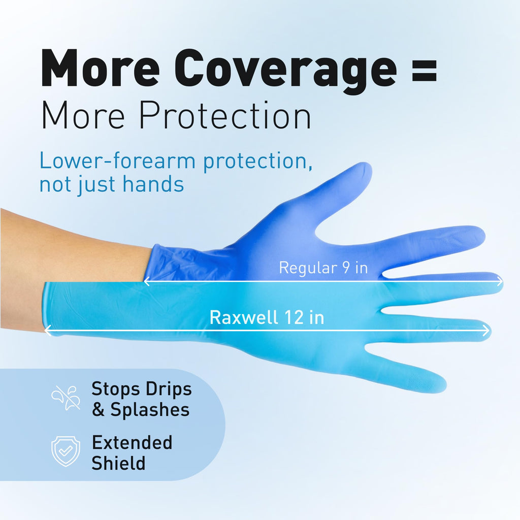 Raxwell Nitrile Dishwashing Gloves - Waterproof Gloves - Heavy Duty Dishwashing Protection - Extended Cuff Long Rubber Hand Cover - Small, Blue, 50 Count
