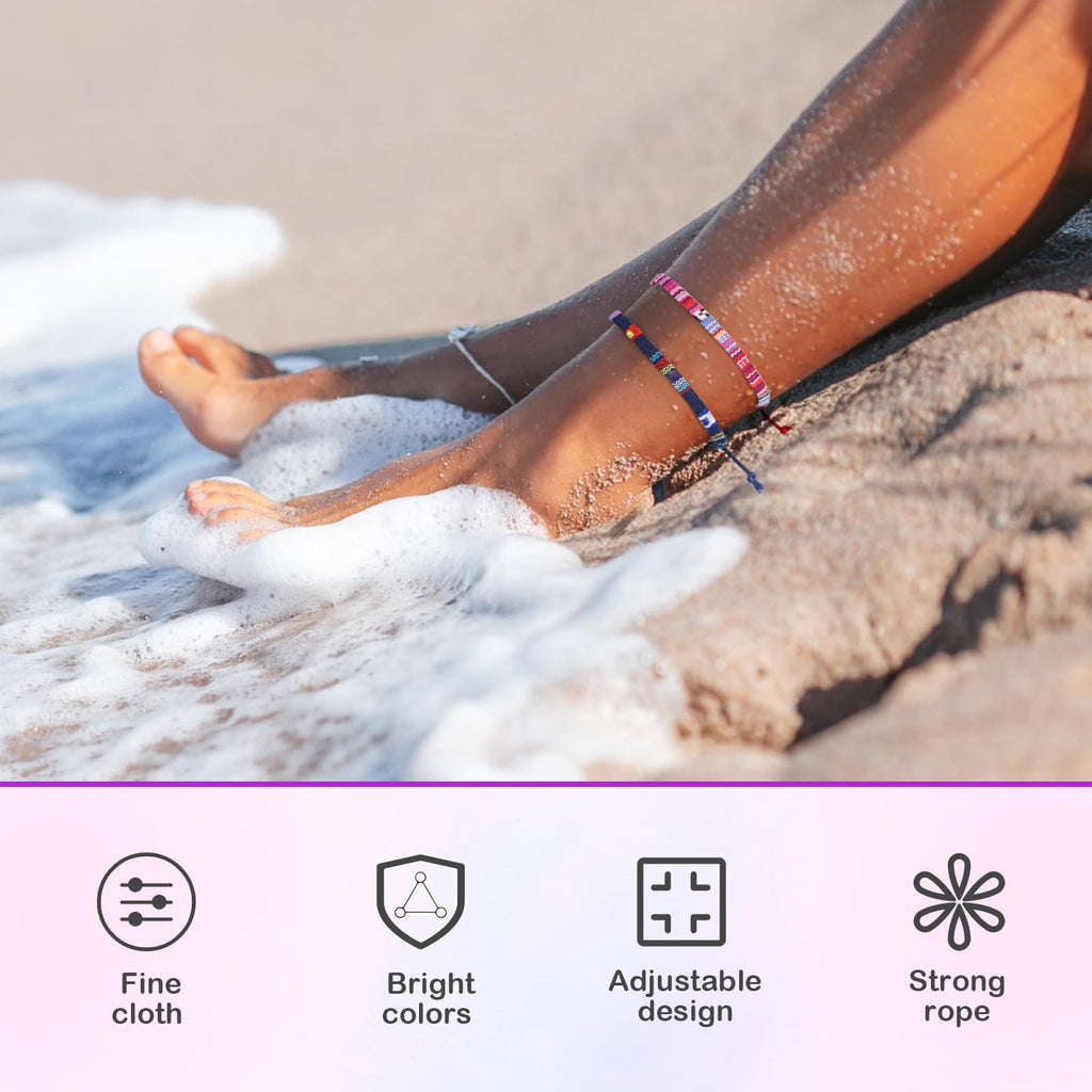 Kigeli 200 Pcs Boho Surfer Bracelets Bulk for Men Women Unisex Handmade Braided Bracelet Adjustable Surfer Ankle Waterproof Beach Bracelet String Rope Jewelry for Adults Teen(Mixed Color)