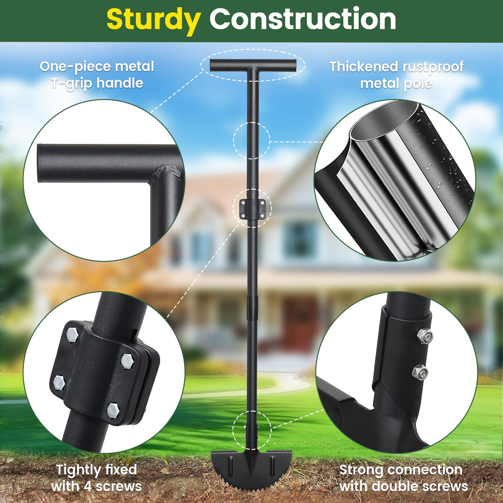 Edger Lawn Tool, Sharp Saw-Tooth Half Moon Hand Lawn Edging Tool for Landscaping, 49" Adjustable Long Handle Manual Edgers with T-Grip for Sidewalk Flower Bed Yard Garden Border Cable Burying