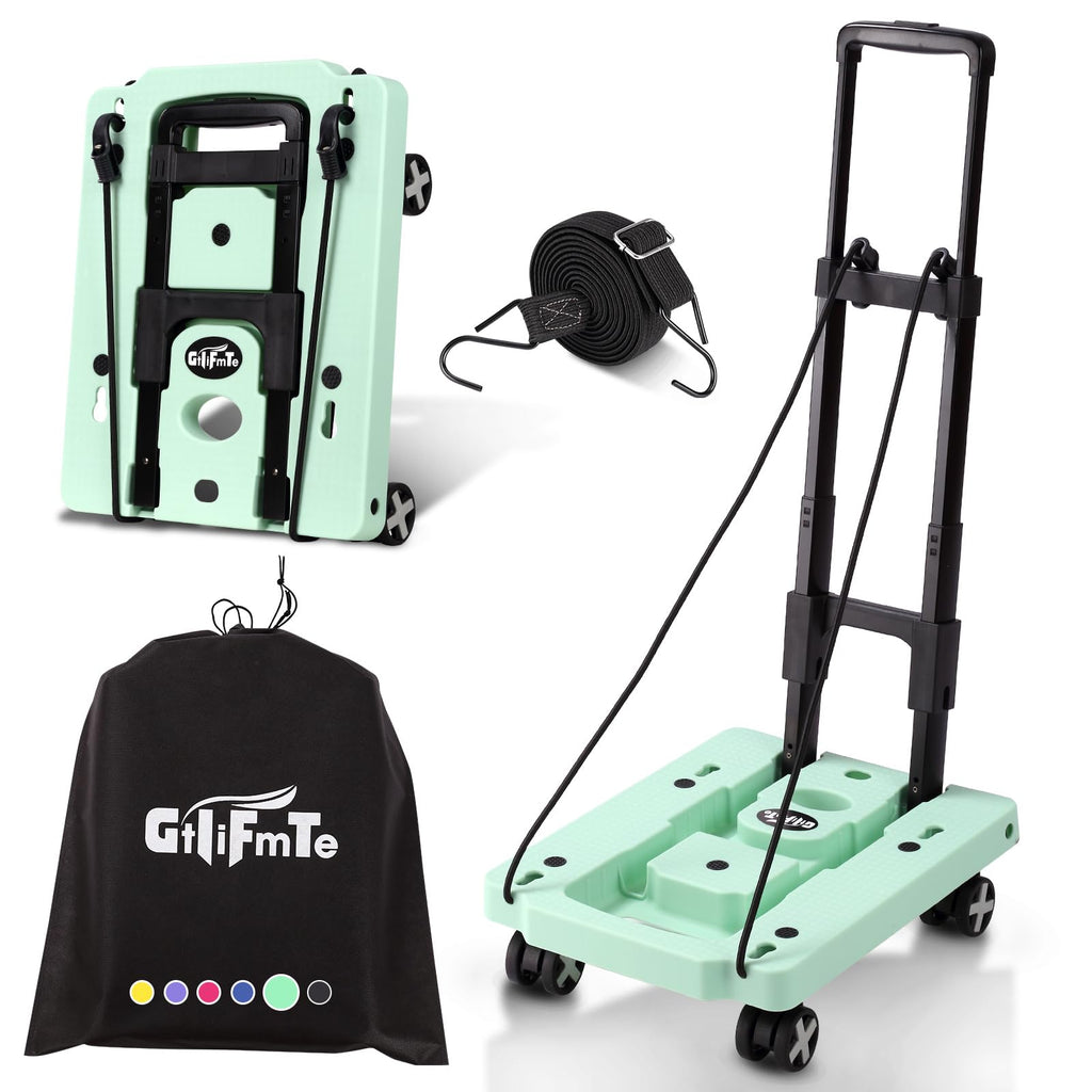 Folding Hand Truck Lightweight Hand Truck Dolly Foldable,Luggage cart with 4 Rotate Wheels, Utility Cart with Adjustable Handle,Collapsible Dolly for Moving (Black)