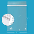 2" x 3" Small Zip Bags, 100 Pack, Clear Plastic Reclosable Poly Baggies, 2 mil with Resealable Zip Top Lock for Storage & Packaging Jewelry, Pills, Meds, Candy, Beads & Seeds. GPI