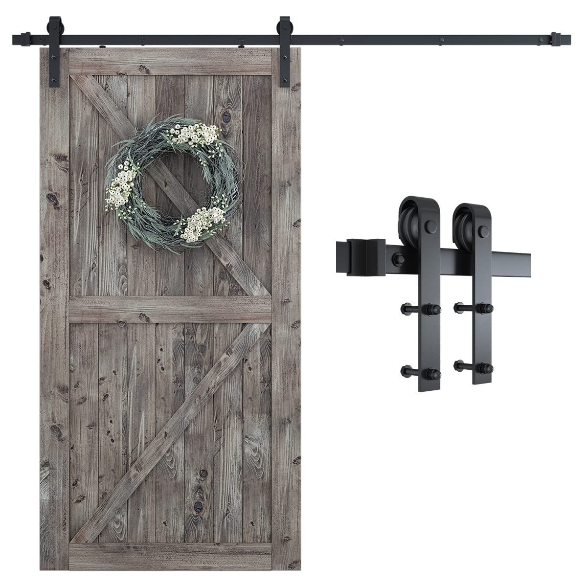 SMARTSTANDARD 7.5FT Barn Door Hardware Kit, Sliding Barn Door Track -Smoothly and Quietly -Easy to Install -Includes Step-by-Step Installation Instruction Fit 42“-45" Wide Door Panel (J Shape Hanger)