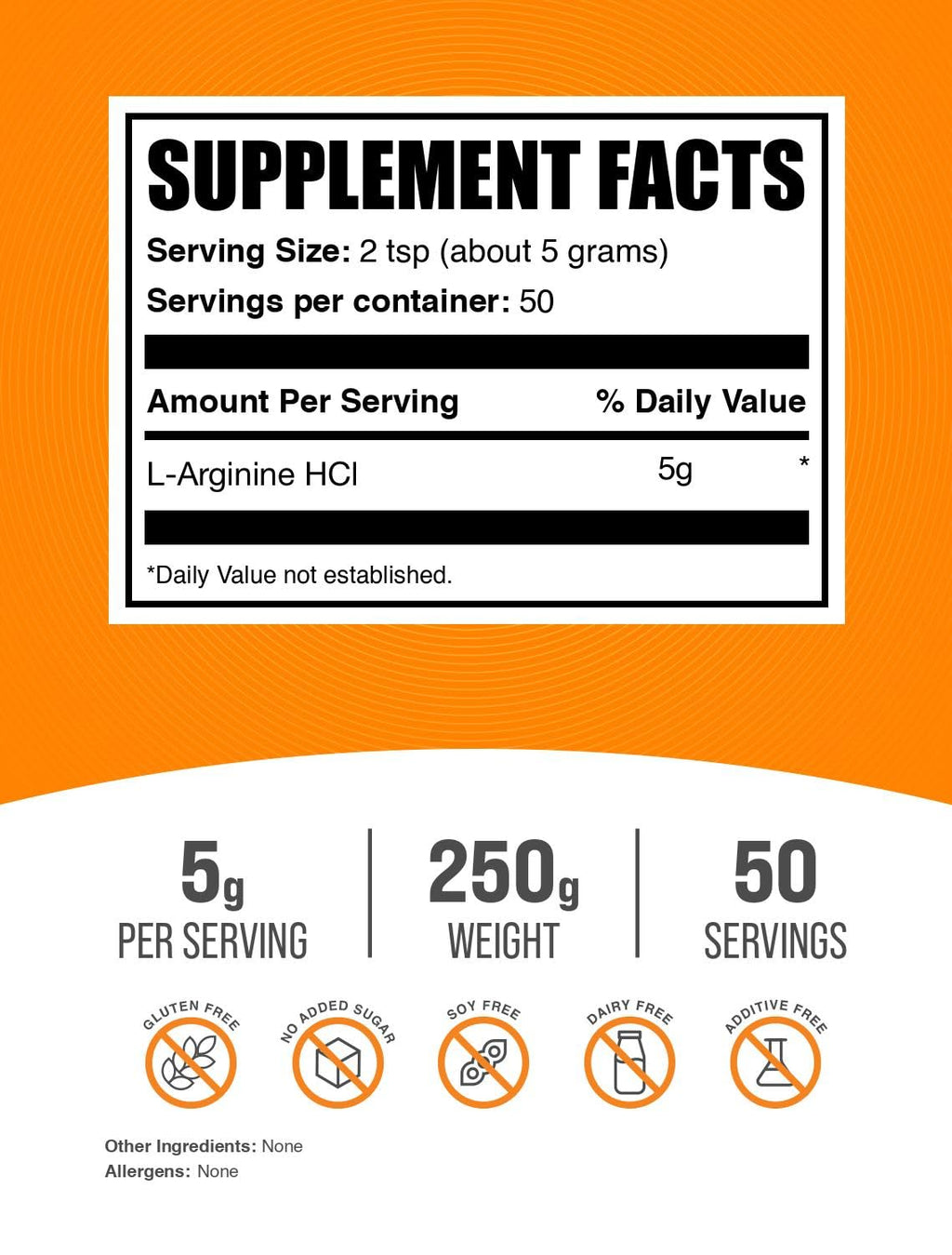 BulkSupplements.com L-Arginine HCl Powder - Nitric Oxide Supplement, Arginine Powder - Unflavored & Gluten Free, 5g per Serving, 250g (8.8 oz) (Pack of 1)