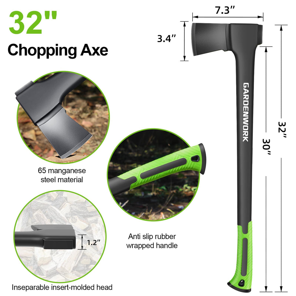 GARDENWORK Wood Splitting Axe,32" Chopping Axe for Heavy Duty Woood Cutting