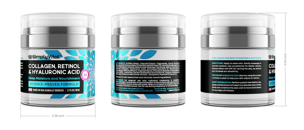 Anti-Aging Face Moisturizer with Retinol, Collagen & Hyaluronic Acid - Made in USA - Moisturizer Face Cream for Women & Men - Firming & Hydrating Neck Cream - Day & Night Skin Care - 1.7 fl oz