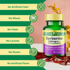 Berberine Herbal Supplement, 1200 mg, 40 Vegetarian Capsules, Pack 1