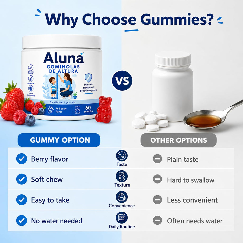 Aluna Gomitas De Crecimiento De Altura, Growth Gummies, Red Berry Flavor, Vitaminas, 60 Gummies