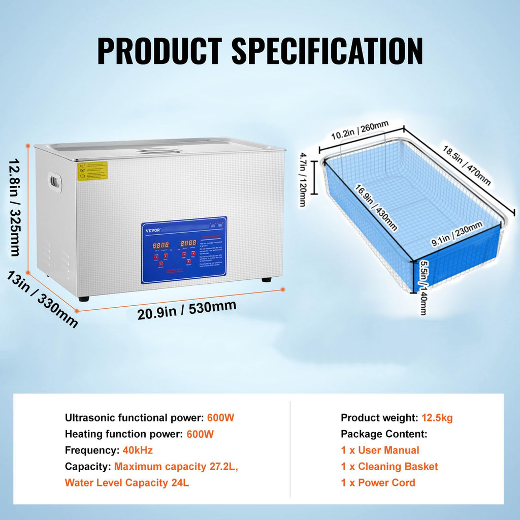 VEVOR Ultrasonic Cleaning Machine 30L 1200W