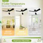 ZOUQILAI Ceiling Fans with Lights - 42 Inch Low Profile Ceiling Fan with Light and Remote, Reversible DC Motors, 3CCT Dimmable Timer Noiseless, Black Flush Mount Ceiling Fan for Bedroom/Living Room