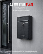 Uniclife Wall Mount Mailbox for Outside, Locking Mail Box, Large Mailbox with Key Lock, Security Mail Box for House, Safe Key Drop Box, Post Box, Steel Cash Drop Box for Home Office School, Black