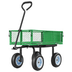 VEVOR 500 LBS Steel Garden Cart with Work Seat, Heavy Duty Garden Wagon Cart on Wheels, Outdoor Metal Utility Yard Wagon Gardening Stool with 10inch Flat Free Tires & Adjustable Handle, Green