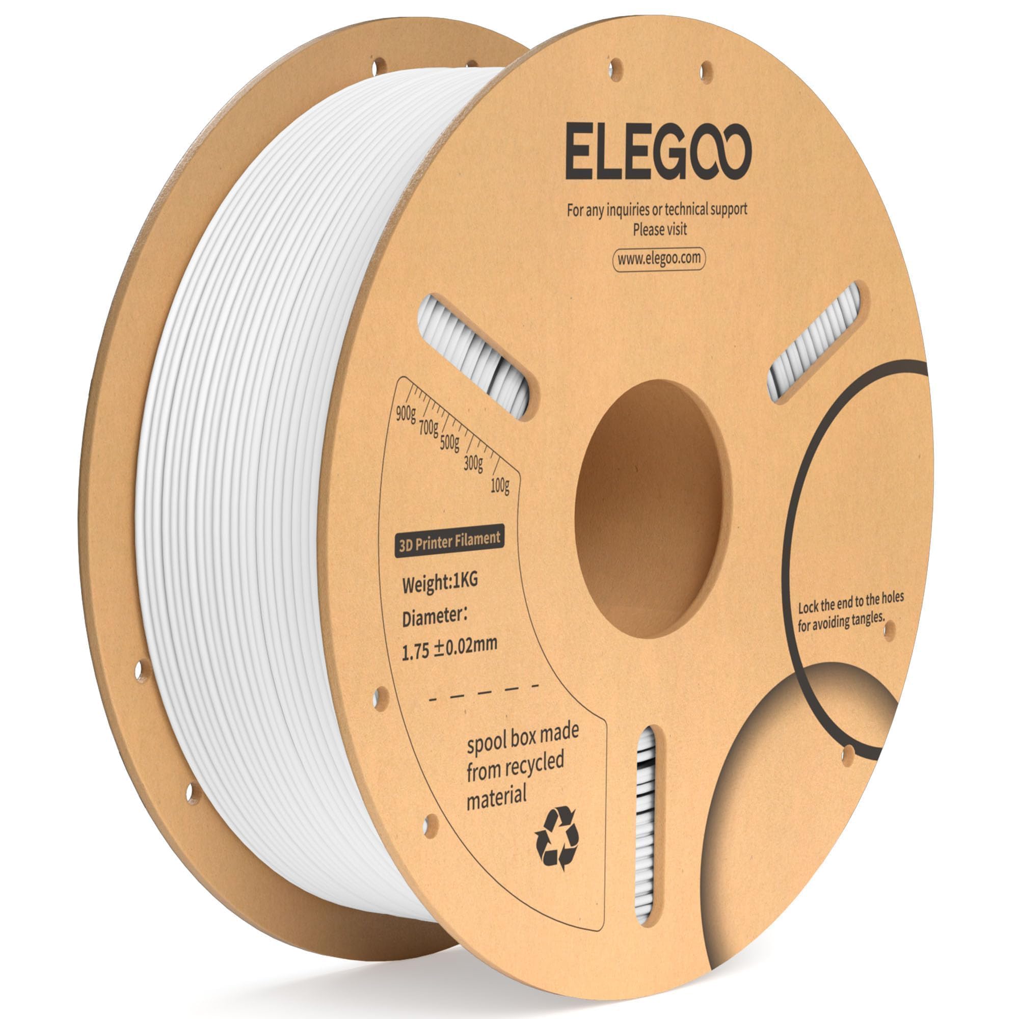 ELEGOO PLA Plus 3D Printer Filament 1.75mm White 1KG, Tougher & Stronger
