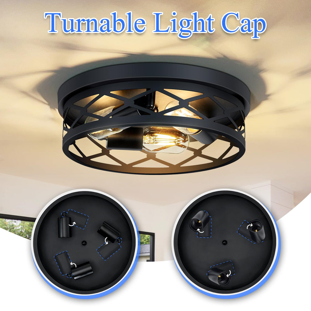 SKEJAO Flush Mount Ceiling Light Fixture, 3-Light Ceiling Light Fixture for Hallway, Black Hallway Light Fixtures Ceiling,Light Fixtures Ceiling Mount for Kitchen,Farmhouse,Hall (1 Pack)