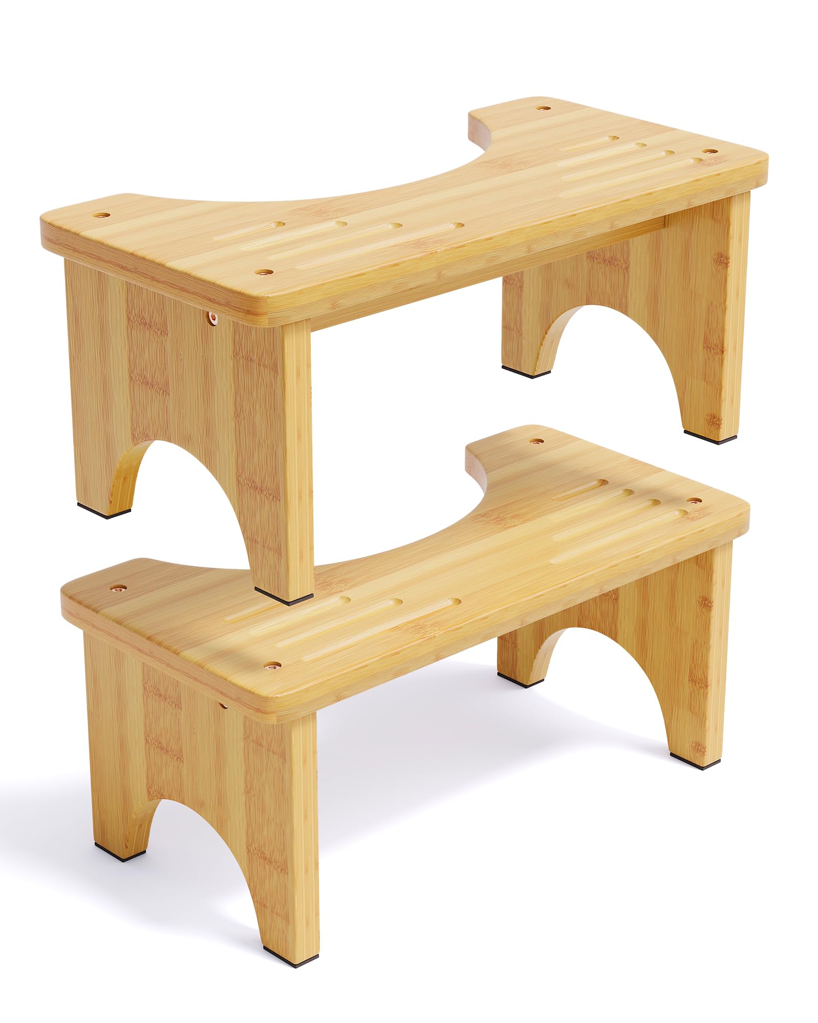 Uaniar 2 Pack Wood Toilet Stool Squat Adult, Bamboo Poop Stool for Bathroom, 7 Inch Potty Squatting for Adults, Wooden Toilet Squat Step Stools for Pooping, Bathroom Pooping Stools for Kids