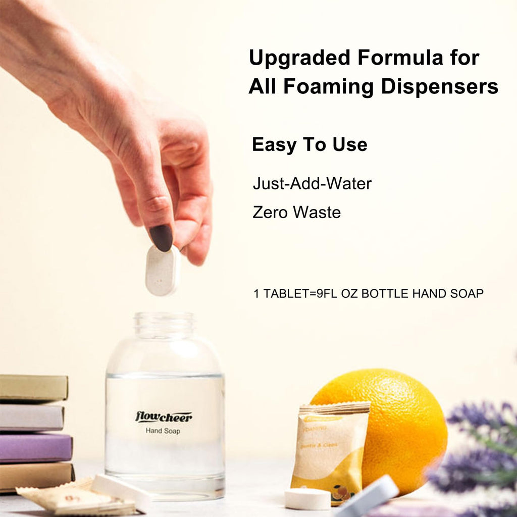 flowcheer Foaming Hand Soap Refill Tablets, 12 Pack (Makes 12 x 9 fl oz), Unscented Hand Wash Soap Tablets for Zero Waste Eco Friendly Cleaning Supplies