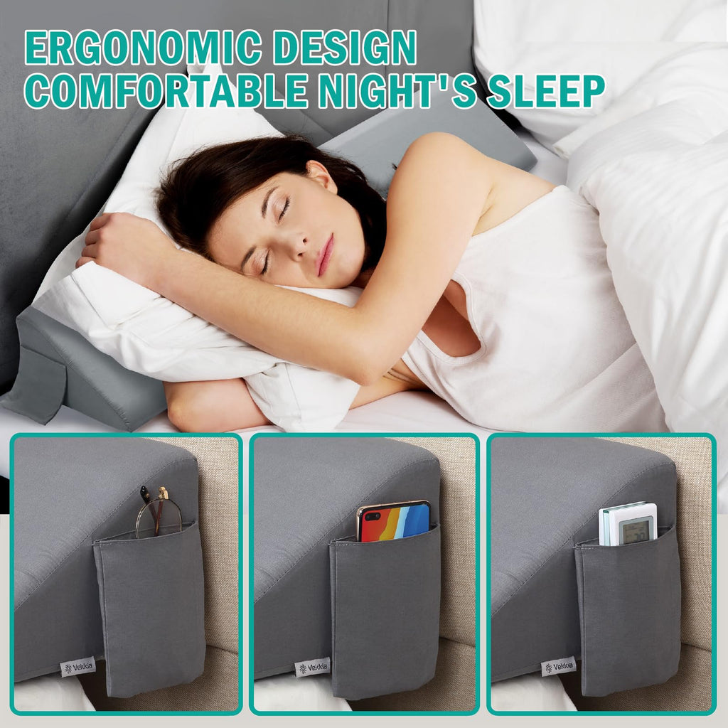 Vekkia Queen Bed Wedge Pillow for Headboard Gap/Bed Gap Filler to Cover 0-6" Gap Between Headboard and Mattress, 60"x10"x6"-Gray