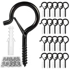 cyrico Hooks for Outdoor String Lights, 20 Pack Cup Screw Hooks for Hanging Plants Fairy Led Party Christmas Lights Garage Wind Chimes Black Q Hanger with Safety Buckle Design Easy to Release