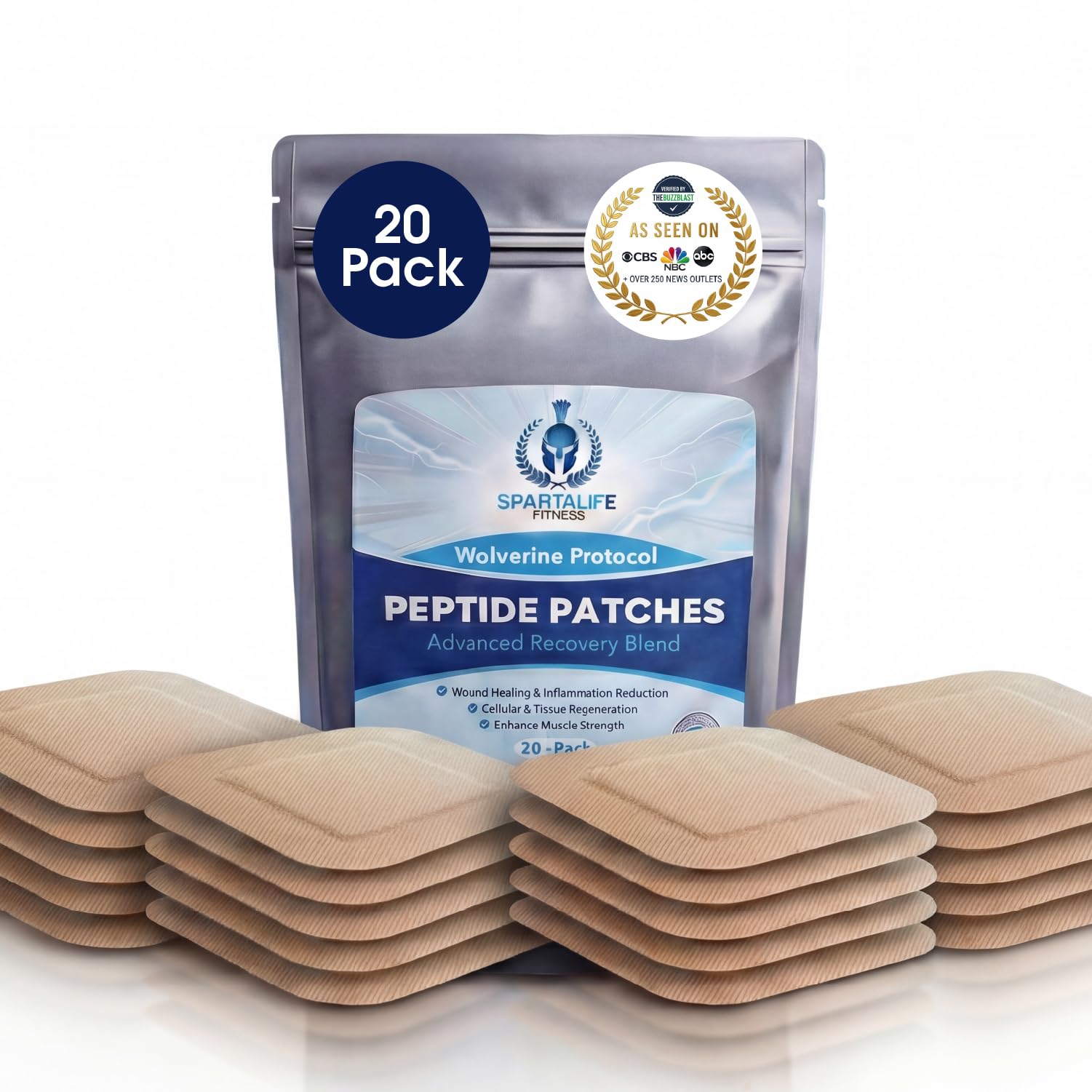 Peptide Recovery Patch - Transdermal Wellness Patch for Muscle & Joint Recovery - Wearable Fitness Recovery Support (20 Pack)