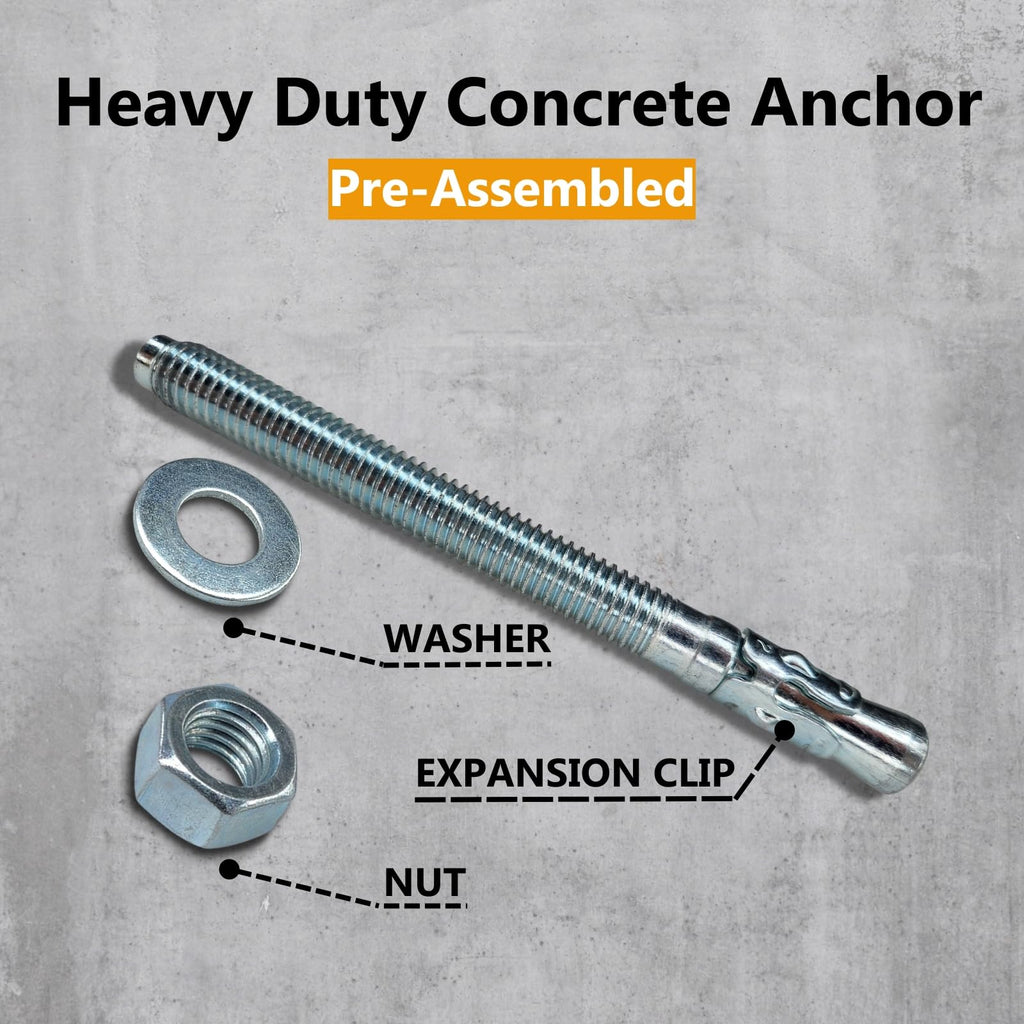 Party Animals 1/2 x 4-1/2 Inch Wedge Anchor, 10 PCs Zinc-Plated Industrial Anchor Bolts for Cement, Concrete