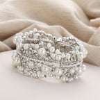 EVER FAITH Crystal Pearl Flower Bridal Stretch Bracelet for Women Bride
