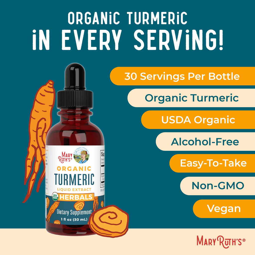 MaryRuth Organics Organic Turmeric Liquid Extract | Sugar Free | USDA Organic | Organic Turmeric Supplement | Non-GMO | Gluten Free | Vegan | Alcohol-Free Tincture | 1 Fl Oz