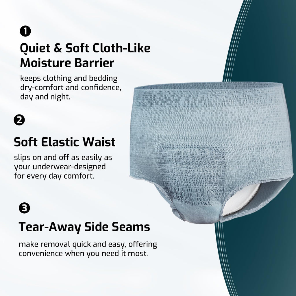 SUNKISS Incontinence Underwear for Men,Daytime Disposable Adult Pull Ups, Mens Protective Briefs with Maximum Absorbency, Large, Grey, 30 Count