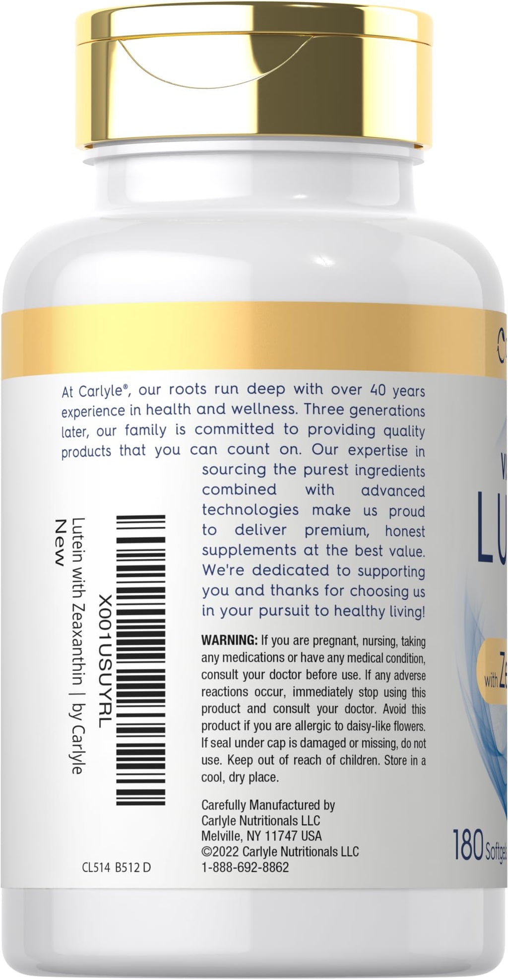 Carlyle Lutein and Zeaxanthin Supplement | 40mg | 180 Softgels | Pills for Eyes | Eye Health Vitamins | Visi-Gold | Non-GMO and Gluten Free