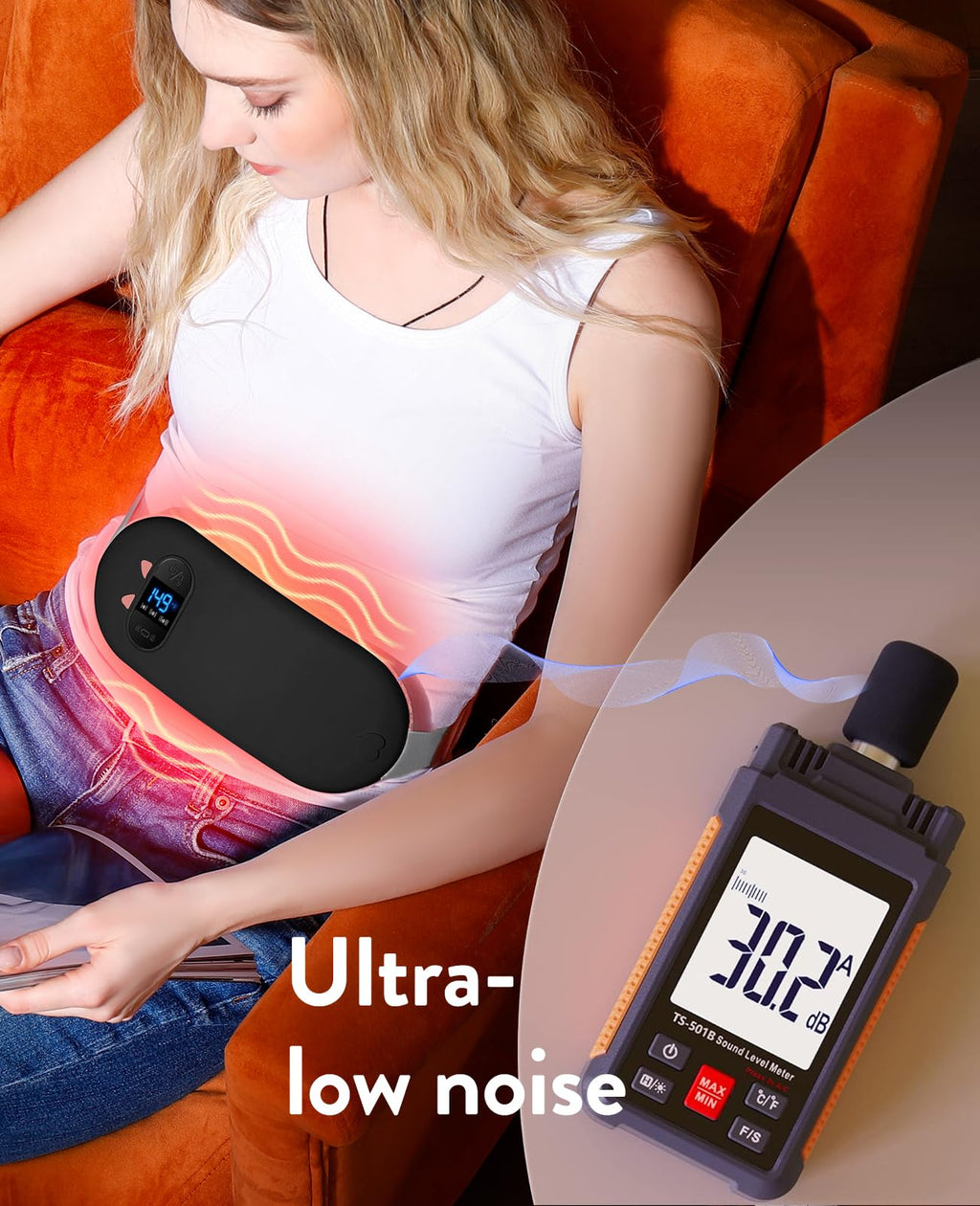FSA HSA Portable Wireless Menstrual Heating Pad with 6 Heat Levels and 6 Massage Modes, Heating Pad for Menstrual Cramps, Back Pain, 3