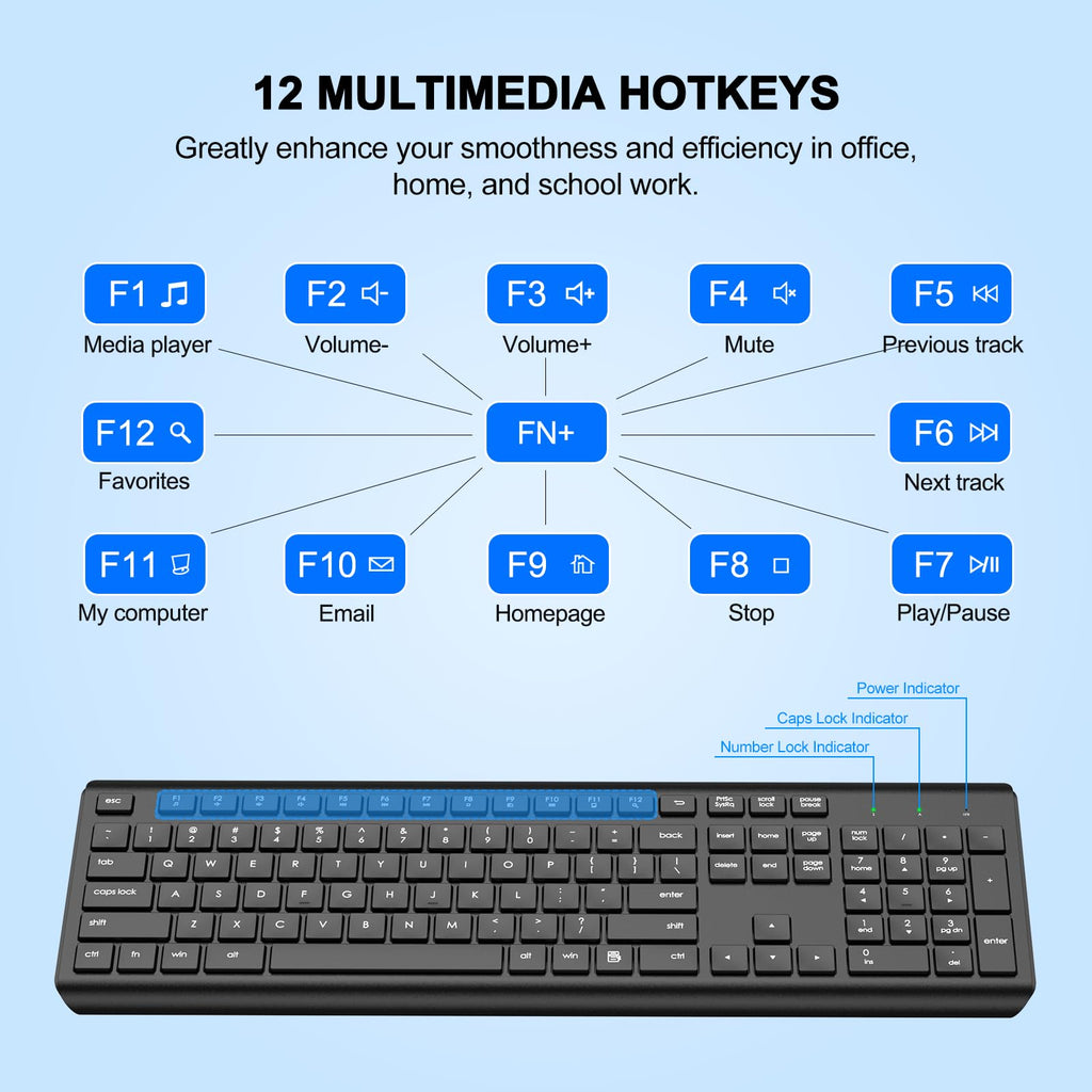 Wireless Keyboard and Mouse Combo, Full Size Silent Ergonomic Keyboard and Mouse, Long Battery Life, Optical Mouse, 2.4G Lag-Free Cordless Mice Keyboard for Computer, Mac, Laptop, PC, Windows