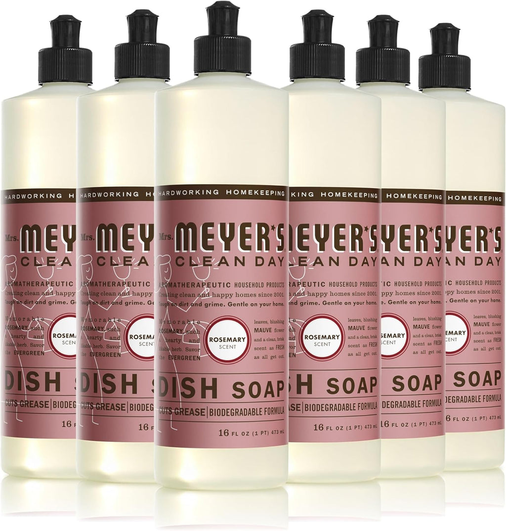 Mrs. Meyer's Clean Day Liquid Dish Soap, Rosemary Scent, 16 ounce (Pack of 6)