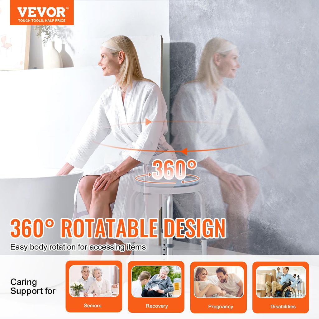 VEVOR Shower Chair for Inside Shower, FSA or HSA Eligible, 360 Degree Swivel Shower Stool, Non-Slip Bench Bathtub Seat Stool for Elderly Disabled Adults Handicap, 300 lbs Capacity
