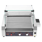 VEVOR Hot Dog Roller, 30 Hot Dog 11 Rollers, Stainless Steel Sausage Grill Cooker, 1600W Commercial Hot Dog Machine with Dual Temp Control, Cover, Side Storage Box, Removable Shelf & Oil Drip Tray