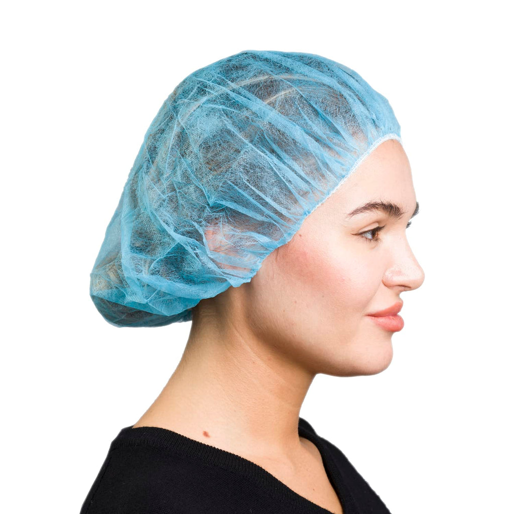 SAFEKO Unisex Polypropylene Bouffant Caps, 100 Count [BLUE | 21"]