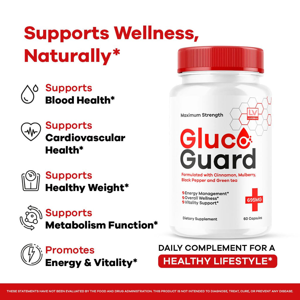 GlucoGuard Capsules - Official GlucoGuard Advanced Blood Support Formula, Natural GlucoGuard Pills Maximum Strength, GlucoGuard Health & Wellness Vitamin Supplement, 30 Capsules for 1 Month