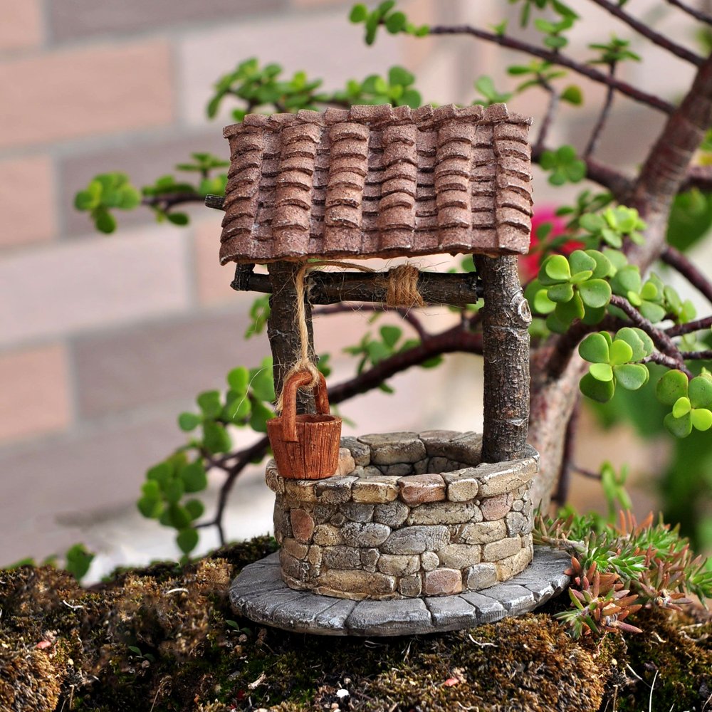 Top Collection Miniature Fairy Garden and Terrarium Fairy Wishing Well with Turning Crank Statue