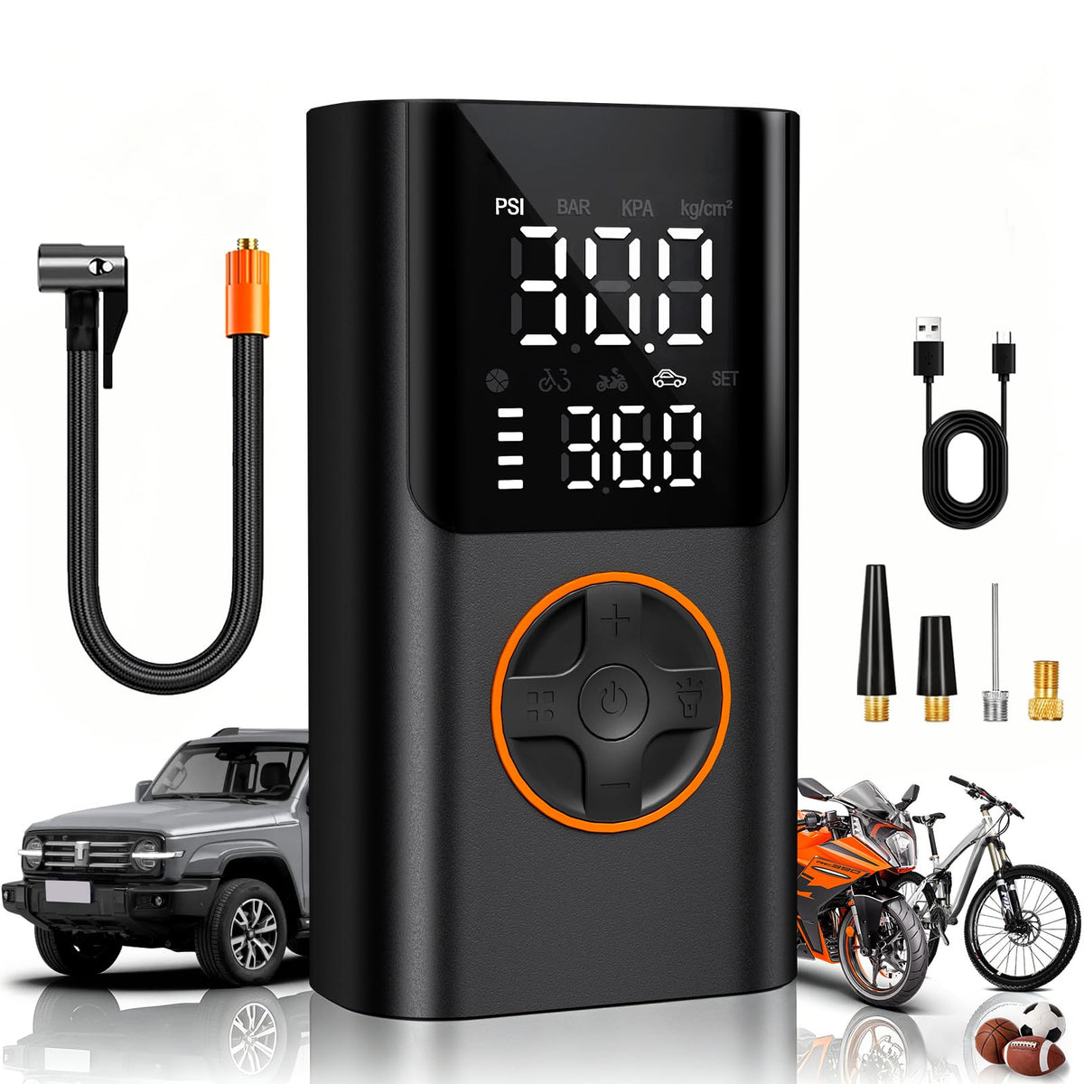 AIRSURE Tire Inflator Portable Air Compressor, 150PSI Fast Inflation