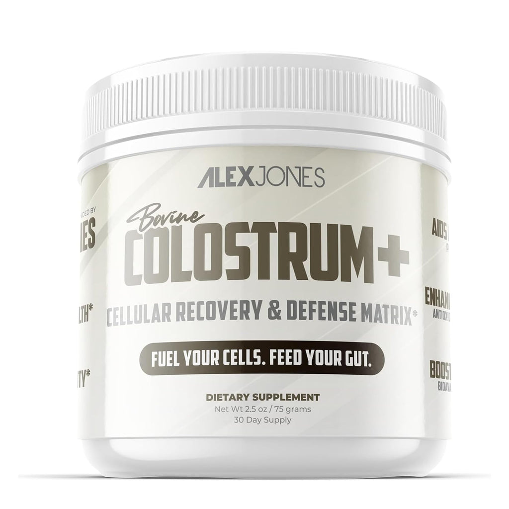 Alex Jones Naturals Bovine Colostrum Powder 20% IgG with IgM & IGA – Gut Health & Immune Support Supplement with Lactoferrin & Marshmallow Root – Non-GMO, GMP Certified, Made in USA – 30 Servings