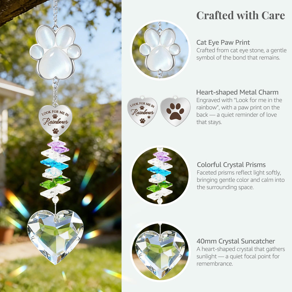 Pet Memorial Gifts for Loss of Dog or Cat, Paw Print Crystal Suncatcher