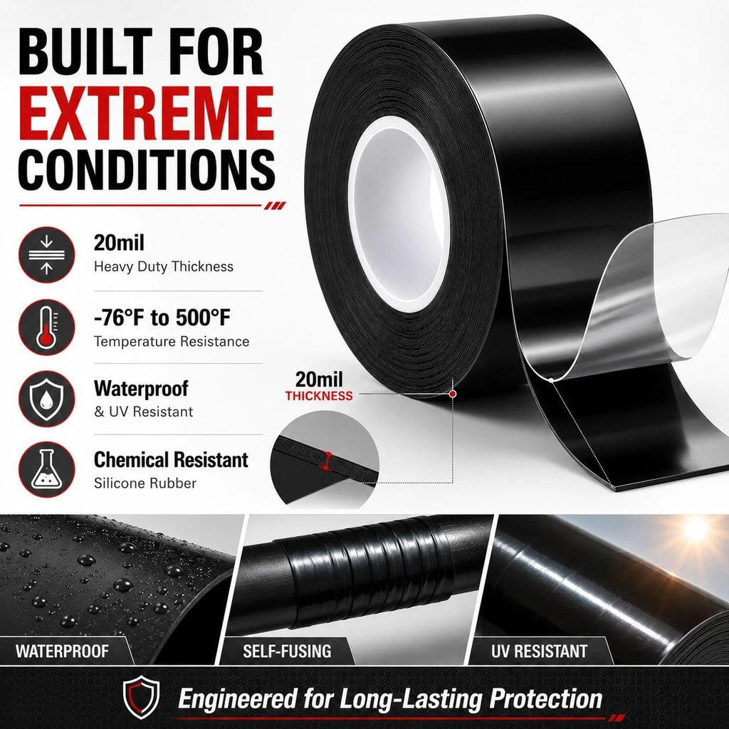 Self-Fusing Silicone Tape 1" x 33' x 20mil – Waterproof Emergency Repair Tape for Radiator Hoses, Pipes & Electrical Wiring – Heat Resistant, Insulating, Chemical Resistant, No Residue, Black